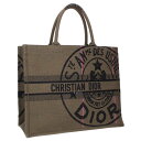 ディオール DIOR サイズ:L BOOK TOTE ブックトート ロゴ刺繍キャンパストートバッグ(ベージュ調)【105052】【HJ12】【小物】【中古】bb...