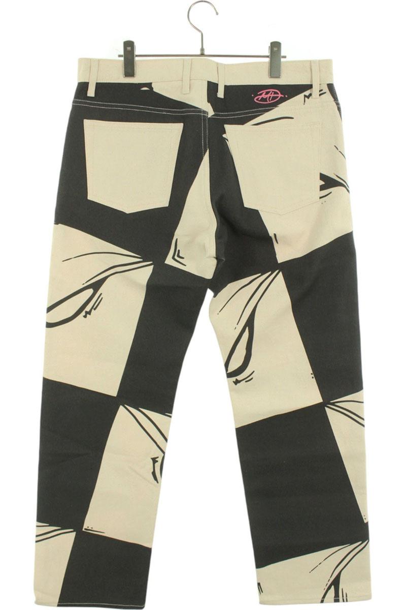 アンチプロモ ANTI PROMO　サイズ:34インチ 99EYES総柄デニムパンツ(ホワイト×ブラック)【105052】【GZ11】【メンズ】【中古】bb437#rinkan*S