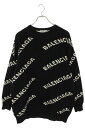 バレンシアガ BALENCIAGA サイズ:XS 18AW 555273 T1471 オールオーバーロゴジャガードニット(ブラック)【015052】【BS99】【メンズ】【中古】bb30#rinkan*B(4)