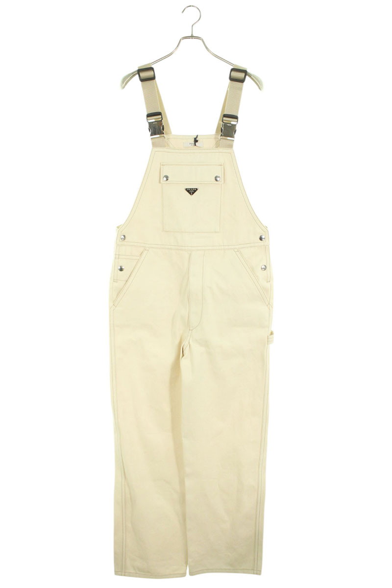 プラダ PRADA サイズ:32 GEZ003 S222 三角プレートデニムオーバーオール(ベージュ)【705052】【SB01】【メンズ】【中古】bb384#rinkan*A