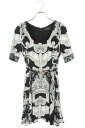 ジャンニヴェルサーチ GIANNIVERSACE サイズ:36 1006721 1A04614 ベルト付き総柄ワンピース(ブラック×ホワイト)【015052】【BS99】【レディース】【中古】bb132#rinkan*B(4)