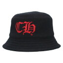 クロムハーツ Chrome Hearts CHロゴカシミアニットバケットハット帽子(ブラック×レッド)【905052】【OM10】【小物】【中古】bb396#...