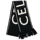 セリーヌ CELINE 2A95Q227O ロゴフリンジウールカシミア混マフラー(ブラック×ホワイト)【925052】【BS99】【小物】【中古】bb382#rinkan*B