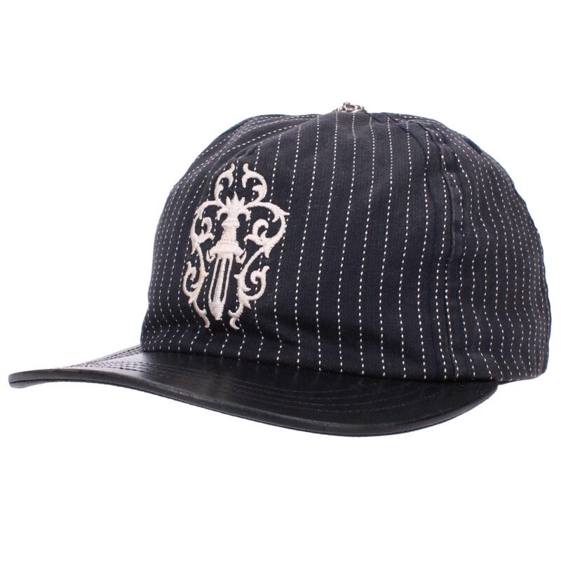 クロムハーツ Chrome Hearts BASEBALL TRUCKER ベースボールトラッカー レザー切替ストライプベースボールキャップ(ブラック×シルバ...