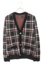 クロムハーツ Chrome Hearts サイズ:S BIG CITY チェック柄カシミアニットカーディガン(ブラック×レッド)【415052】【SJ02】【メンズ】【中古】bb339#rinkan*A