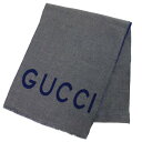 グッチ GUCCI ウルフウールマフラー(グレー×ブルー)【106052】【BS99】【小物】【中古】bb420#rinkan*B