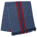 グッチ GUCCI GG柄ストール(ネイビー×レッド)【925052】【BS99】【小物】【中古】bb334#rinkan*B