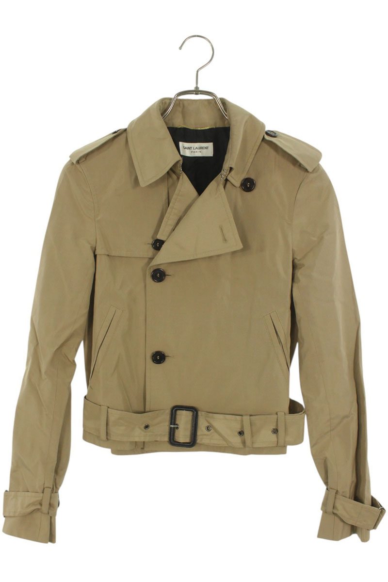 サンローランパリ SAINT LAURENT PARIS サイズ:F34 507476 Y056S ベルテッドシルクトレンチジャケット(ベージュ)【915052】【BS99】【レディース】【中古】bb384#rinkan*B