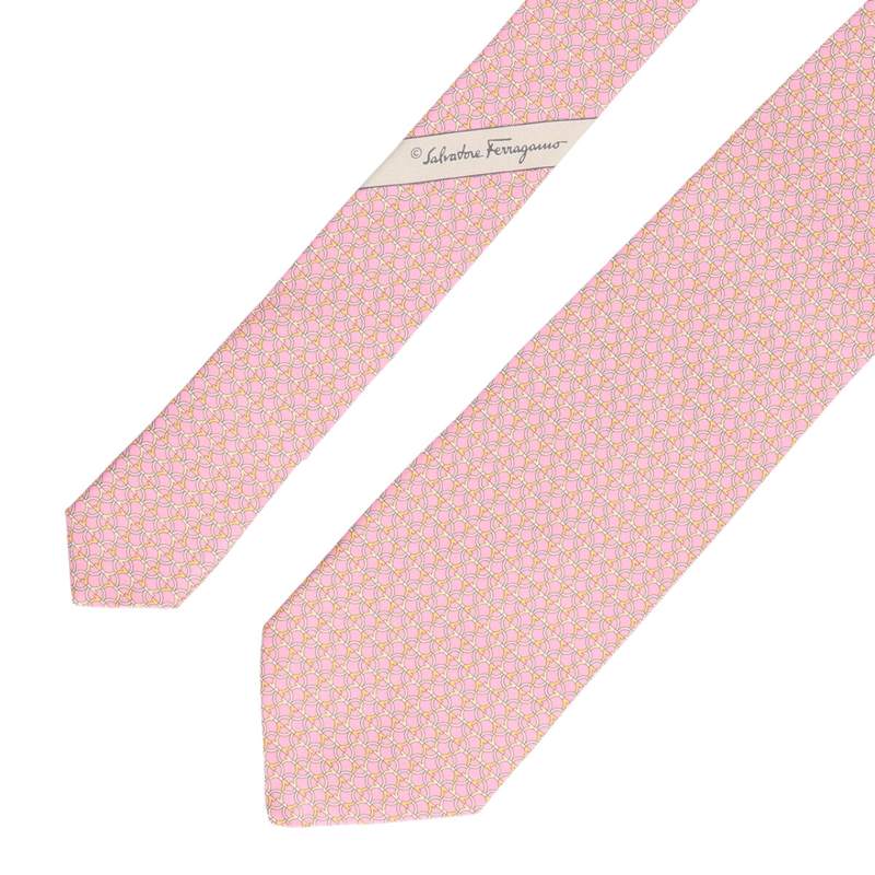 サルバトーレフェラガモ Salvatore Ferragamo　 シルク総柄ネクタイ(ピンク調)【035052】【BS99】【小物】【中古】bb14#rinkan*A