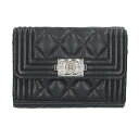 シャネル CHANEL ボーイシャネル 3つ折りコンパクト財布(ブラック×シルバー)【525052】【OM10】【小物】【中古】bb344#rinkan*B(4)