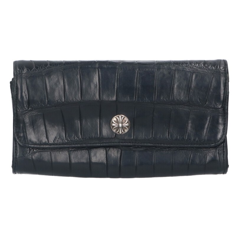 クロムハーツ Chrome Hearts JUDY ALLIGATOR ジュディアリゲーター クロスボタンアリゲーターレザーウォレット財布(ブラック×シルバー...