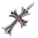 クロムハーツ Chrome Hearts TNY CRSF P SAP タイニーファットクロス PAVEサファイア ペンダント シルバーネックレストップ(シルバー×ピンク 6.25g)【725052】【SS07】【小物】【中古】bb406#rinkan*B(4)