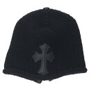 クロムハーツ Chrome Hearts サイズ:ONE SIZE クロスボールボタン付きレザーパッチビーニー(ブラック×シルバー)【825052】【SS07】【小物】【中古】bb377#rinkan*B