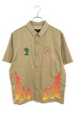 ナイキ NIKE ×トラヴィススコット Travis Scott サイズ:M 21SS AS M J TS BTN DWN TOP CW3131-247 ボタンダウントップ半袖シャツ(ベージュ調)【106052】【BS99】【メンズ】【中古】bb30#rinkan*B