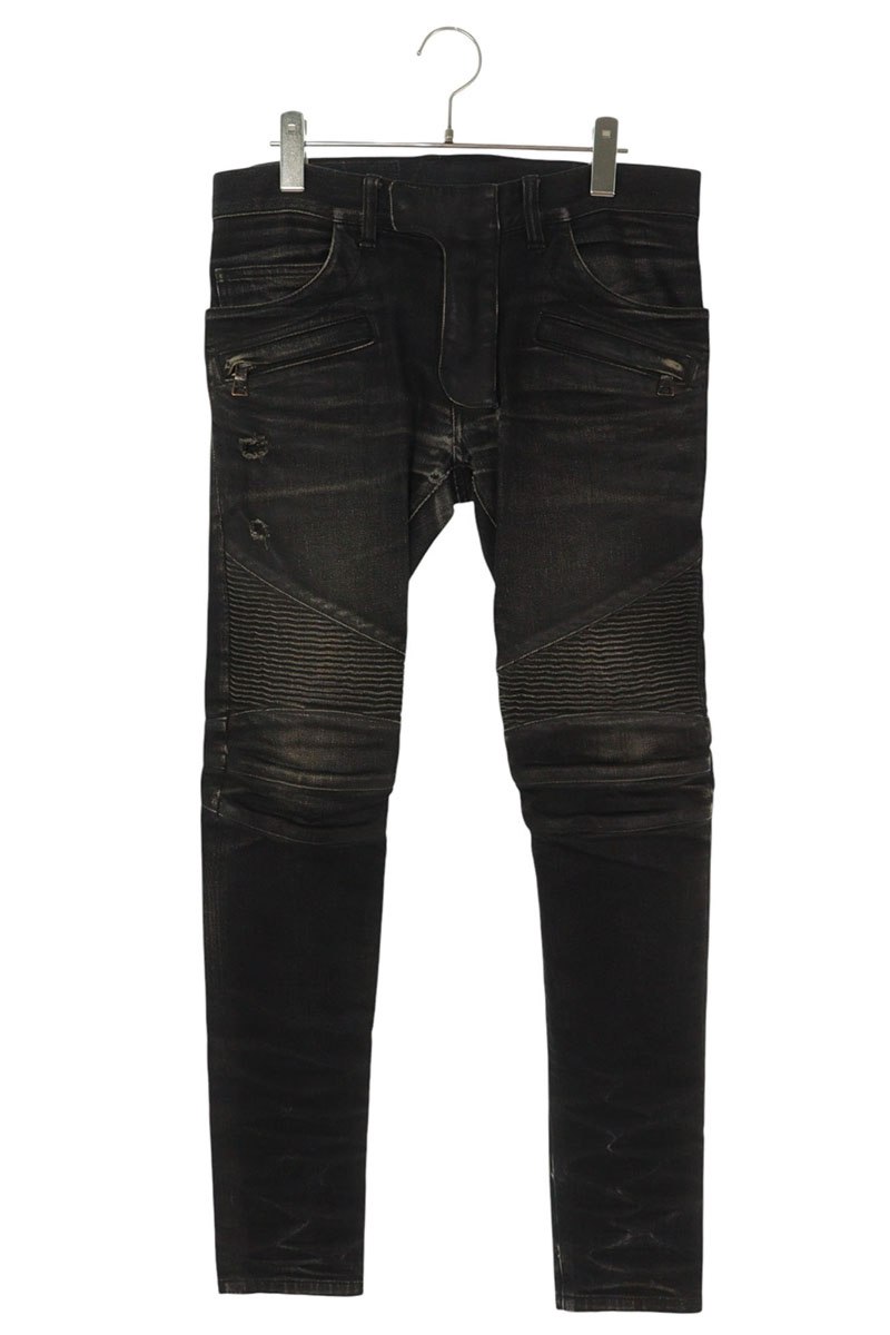 バルマン BALMAIN サイズ:27インチ ヴィンテージ加工バイカーデニムパンツ(ブラック)【706052】【BS99】【メンズ】【中古】bb223#rinkan*B