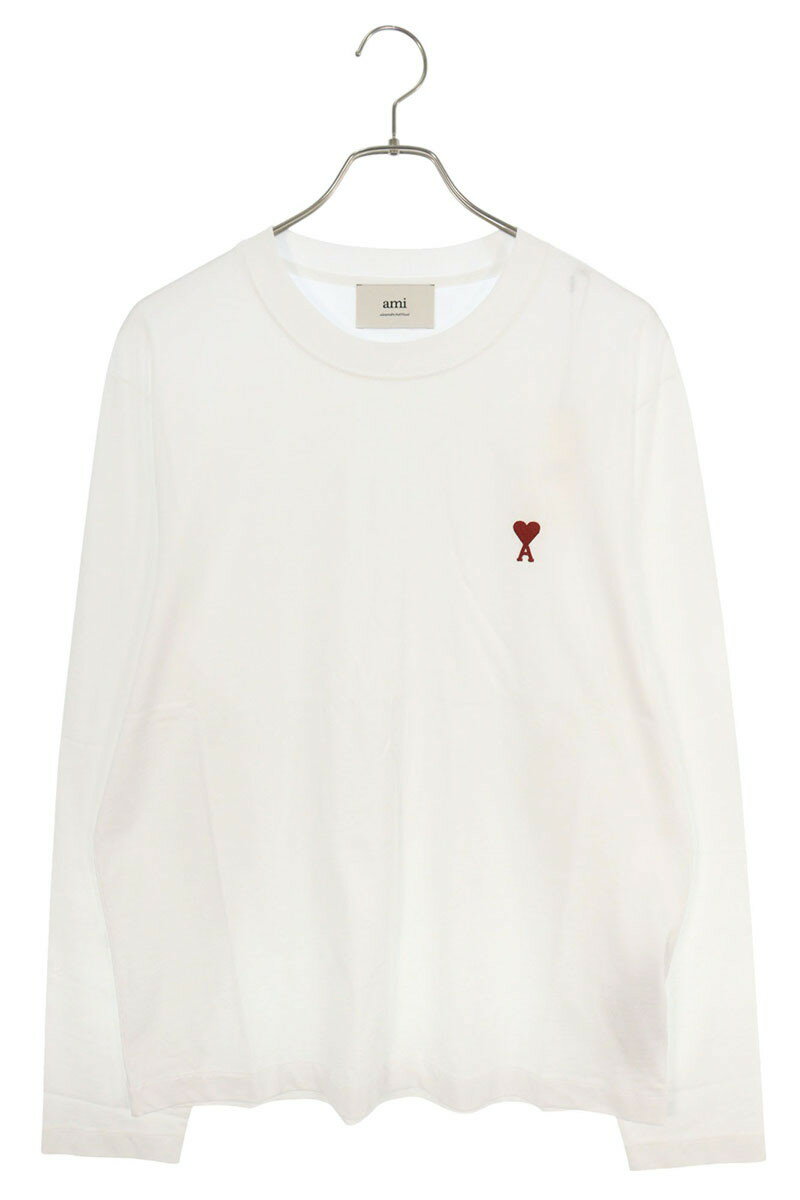 アミアレクサンドルマテュッシ AMI Alexandre Mattiussi　サイズ:XXL BFUTS235724 ハートA刺繍長袖カットソー(ホワイト×レッド)【606052】【OM10】【メンズ】【新古品】bb20#rinkan*N