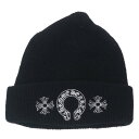 クロムハーツ Chrome Hearts WOOL WATCH CAP ウールワッチキャップ CHプラスホースシューステッチウールニットキャップ(ブラック×ホワイト)【606052】【SS07】【小物】【中古】bb334#rinkan*B