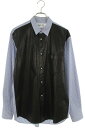 クロムハーツ Chrome Hearts ×コムデギャルソン COMME des GARCONS サイズ:S CDG-CH03 フロントレザー切り替えストライプ長袖シャツ(ブラック×ブルー×シルバー)【316052】【GZ11】【メンズ】【中古】bb30#rinkan*D
