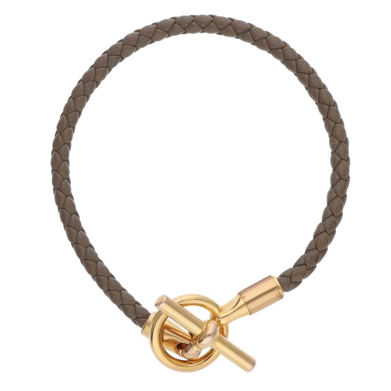 エルメス HERMES　 グレナン レザーブレスレット(ゴールド×ブラウン 総重量7.22g)【619052】【BS99】【小物】【中古】bb420#rinkan*B