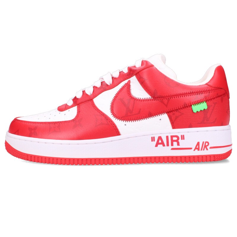 ルイヴィトン LOUISVUITTON ×ナイキ NIKE サイズ:9 AIR FORCE 1 LOW モノグラムレザーローカットスニーカー(ホワイト×レッド)【216052】【SB01】【メンズ】【小物】【中古】bb429#rinkan*S