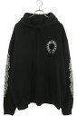 クロムハーツ Chrome Hearts サイズ:XL SWTSHRT PLV 袖フローラルバックホースシュープリントプルオーバーパーカー(ブラック×ホワイト)【416052】【OM10】【メンズ】【中古】bb380#rinkan*B