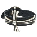 クロムハーツ Chrome Hearts BENT CH CROSS ベント CHクロスガンスリンガーレザーブレスレット(ブラック×シルバー 総重量57.47g)【416052】【SS07】【小物】【中古】bb406#rinkan*B