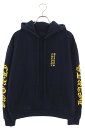 クロムハーツ Chrome Hearts サイズ:S SWTSHRT PLVR 袖ロゴプリントプルオーバーパーカー(ネイビー×イエロー)【716052】【SJ02】【メンズ】【中古】bb396#rinkan*B