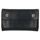 クロムハーツ Chrome Hearts WAVE CROSS BALL ウェーブ クロスボールボタンレザーウォレット財布(ブラック×シルバー)【716052...