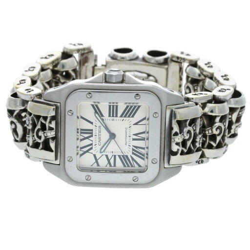 クロムハーツ Chrome Hearts ×カルティエ Cartier サントス ローラーウォッチバンド腕時計(シルバー 328.49g)【716052】【SS07】【小物】【中古】bb134#rinkan*B クロムハーツ Chrome Hearts ×カルティエ Cartier サントス ローラーウォッチバンド腕時計(シルバー 328.49g)【716052】【SS07】【小物】【中古】bb134#rinkan*B