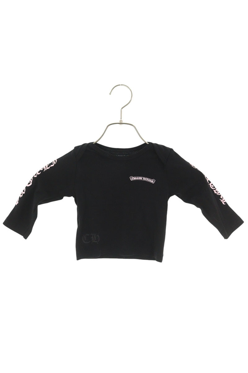 クロムハーツ Chrome Hearts サイズ:12MONTHS CH L S 1 袖ロゴプリントバックラベルプリント長袖カットソー(ブラック×ピンク)【02...
