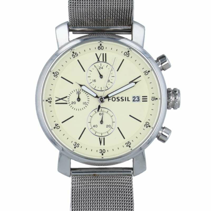 フォッシル FOSSIL サイズ:42mm BQ1007 RHETT クロノグラフ SSアイボリー文字盤クォーツ腕時計(シルバー×オフホワイト)【627052】【BS99】【小物】【中古】bb30#rinkan*B