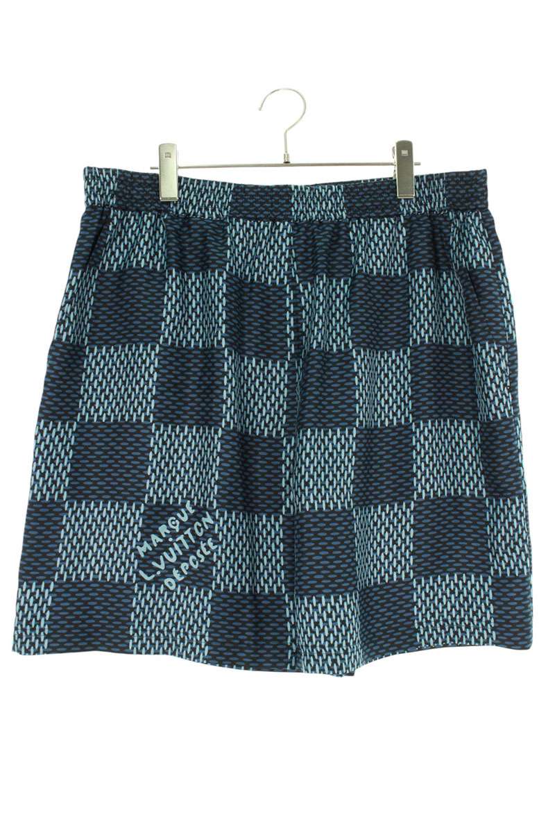 ルイヴィトン LOUISVUITTON サイズ:54 25AW RM252MQ FYQ HTP46W ダミエ総柄シルクハーフパンツ(ブルー)【426052】【SB01】【メンズ】【中古】bb328#rinkan*S