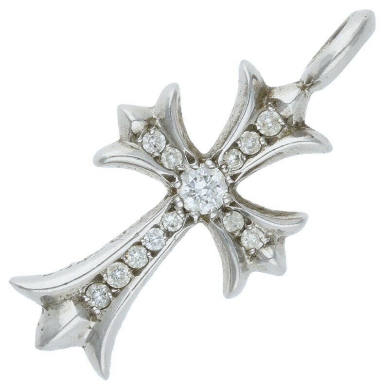 クロムハーツ Chrome Hearts PT TNY CRSF P DMND タイニーファットクロス PAVEダイヤ ペンダント プラチナネックレストップ(プラチナ×クリア 12.07g)【519052】【OK15】【小物】【中古】bb297#rinkan*B