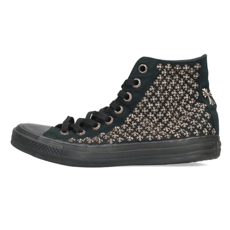 クロムハーツ Chrome Hearts サイズ:7.5 CH CONVERSE CANVAS シルバー装飾クロスパッチレザーハイカットスニーカー(ブラック×シ...