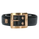 クロムハーツ Chrome Hearts サイズ:32 BELLA BELT Bロゴスクエアブロンズレザーベルト(ブラック×ゴールド)【107052】【SJ02...