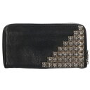 クロムハーツ Chrome Hearts REC F ZIP ゼロピラミッドスタッズコーナー ラウンドジップレザー財布(ブラック×シルバー)【207052】【SJ02】【小物】【中古】bb412#rinkan*B