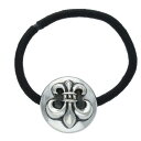 クロムハーツ Chrome Hearts HAIRBAND BSフレアボタンヘアゴム シルバーコンチョ(シルバー×ブラック 総重量19.12g)【607052...
