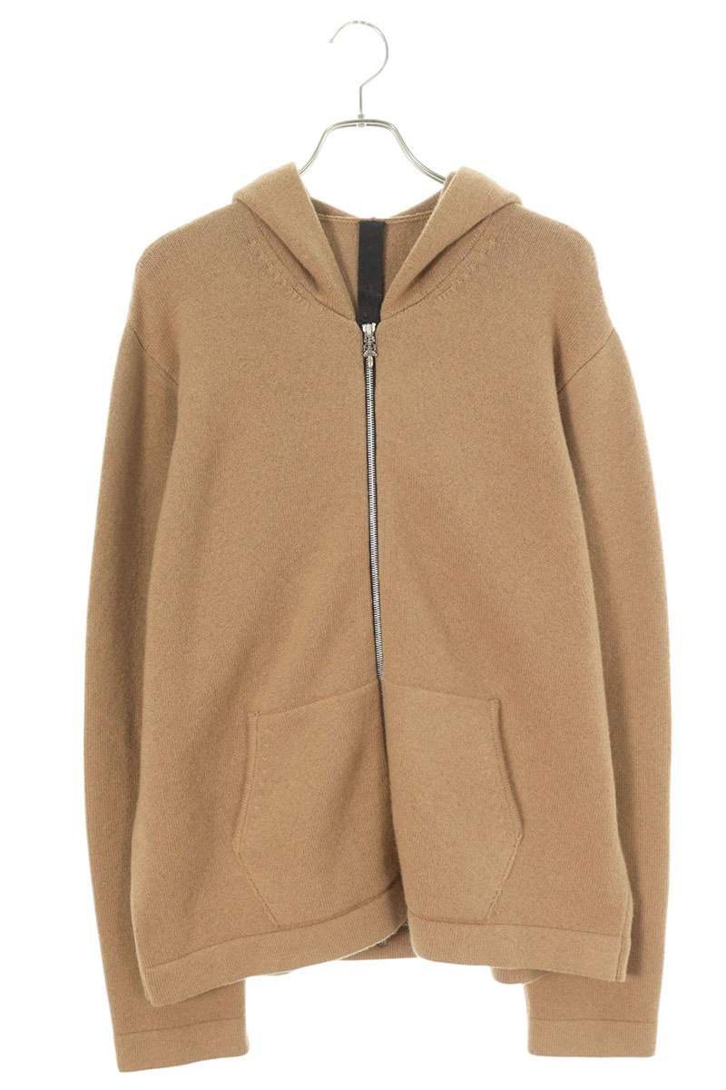 クロムハーツ Chrome Hearts サイズ:L SAILIN ON CHSMR セメタリークロスパッチ刺繍カシミアジップアップパーカーニット(ベージュ)【...