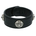 クロムハーツ Chrome Hearts サイズ:2 ODDBALL LTHR オッドボール クロスボタンレザーブレスレット(ブラック×シルバー 総重量39.5...