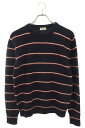 サンローランパリ SAINT LAURENT PARIS サイズ:XS 14AW 352818 Y1GA1 カシミア混ボーダーニット(ネイビー)【907052】【BS99】【メンズ】【中古】bb428#rinkan*B