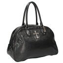 クロムハーツ Chrome Hearts GYM MD ジムバッグ ラージクロス装飾CHチャーム付きクラックレザーハンドバッグ(ブラック×シルバー)【9070...