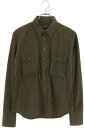 クロムハーツ Chrome Hearts サイズ:M ARMY FBRC BS FLUER アーミーシャツ BSフレアボタンミリタリー長袖シャツ(カーキ×シルバー)【017052】【SJ02】【メンズ】【中古】bb17#rinkan*B