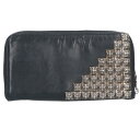 クロムハーツ Chrome Hearts REC F ZIP ゼロピラミッドスタッズコーナー ラウンドジップレザー財布(ブラック×シルバー)【017052】【...