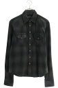 クロムハーツ Chrome Hearts サイズ:S WESTN ウエスタンボタン 袖クロスパッチレザー切替クロスボールボタンチェック長袖シャツ(グレー×ブラック)【117052】【SJ02】【メンズ】【中古】bb17#rinkan*B