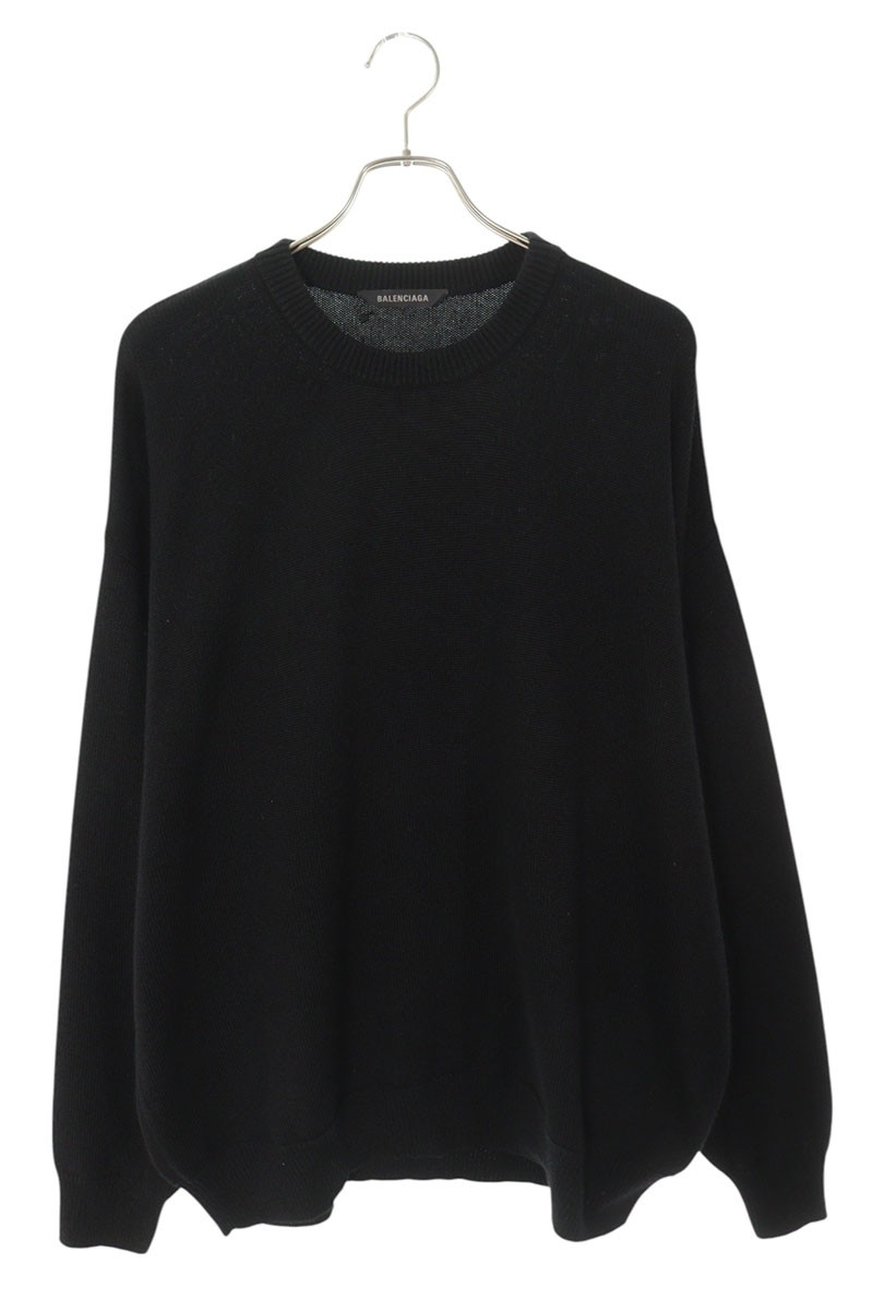 バレンシアガ BALENCIAGA　サイズ:M 682004 T4124 バックロゴ刺繍カシミヤクルーネックニット(ブラック..
