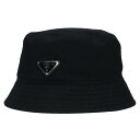 プラダ PRADA サイズ:L 2HC137 三角ロゴプレートデニムバケットハット(ブラック×シルバー)【317052】【OM10】【小物】【中古】bb377#rinkan*B