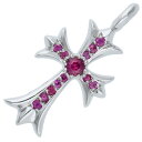 クロムハーツ Chrome Hearts 18KWG TNY CRSF P SAP タイニーファットクロス PAVEピンクサファイア ホワイトゴールドネックレストップ(ホワイトゴールド×ピンク 9.26g)【417052】【GZ11】【小物】【中古】bb437#rinkan*S(4)