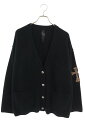 クロムハーツ Chrome Hearts サイズ:M OVERCAST CARDIGAN ハラコクロスパッチクロスボタンカシミアニットカーディガン(ブラック×シルバー)【517052】【SS07】【メンズ】【中古】bb17#rinkan*S