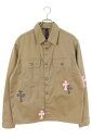 クロムハーツ Chrome Hearts サイズ:L WORK DOG ワークドッグ クロスパッチ付き長袖シャツ(ブラウン×ピンク×シルバー)【027052】【SJ02】【メンズ】【中古】bb396#rinkan*A