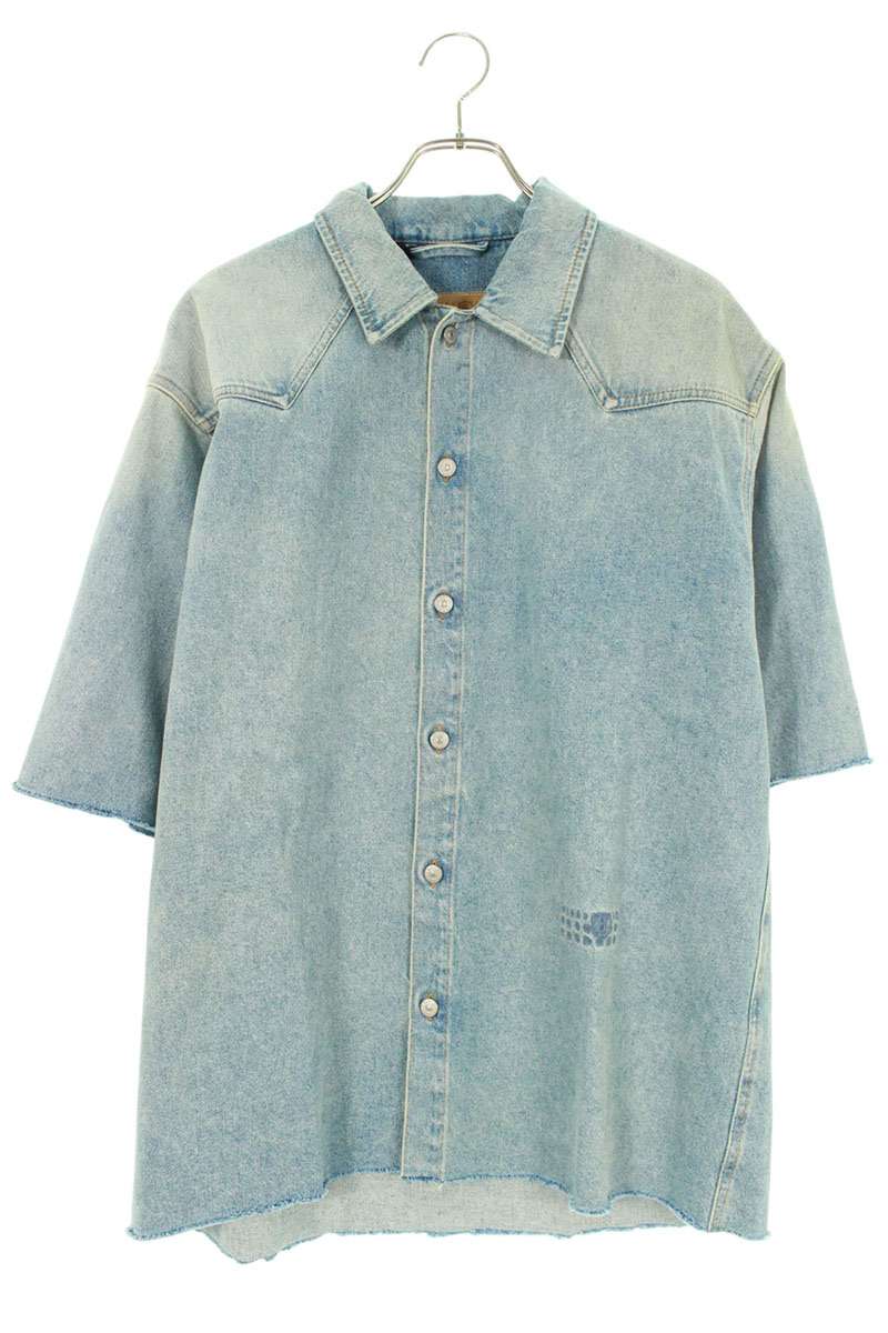 エムエムシックス MM6 サイズ:48 SH0DR0006 カットオフウォッシュドデニム半袖シャツ(インディゴ)【227052】【SB01】【メンズ】【レディー...